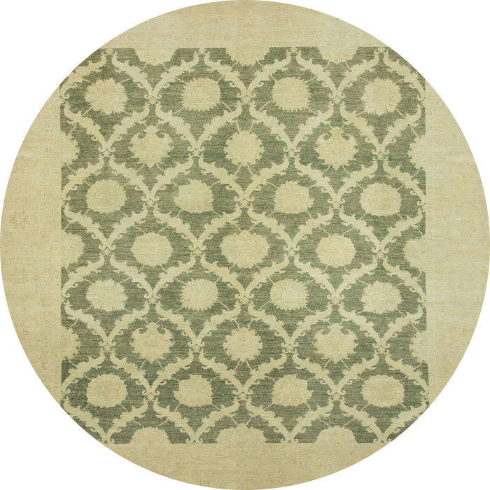 Round Machine Washable Abstract Brass Green Rug, wshabs2664
