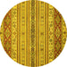 Round Machine Washable Abstract Yellow Modern Rug, wshabs2665yw