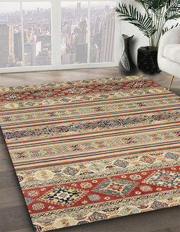 Abstract Chestnut Brown Modern Rug in Family Room, abs2665