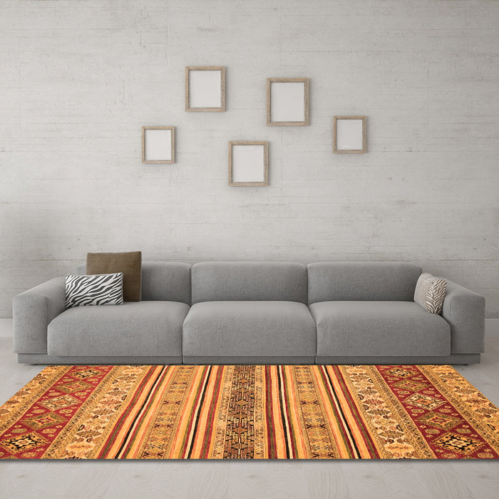Machine Washable Abstract Orange Modern Area Rugs in a Living Room, wshabs2665org