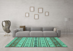 Machine Washable Abstract Turquoise Modern Area Rugs in a Living Room,, wshabs2665turq