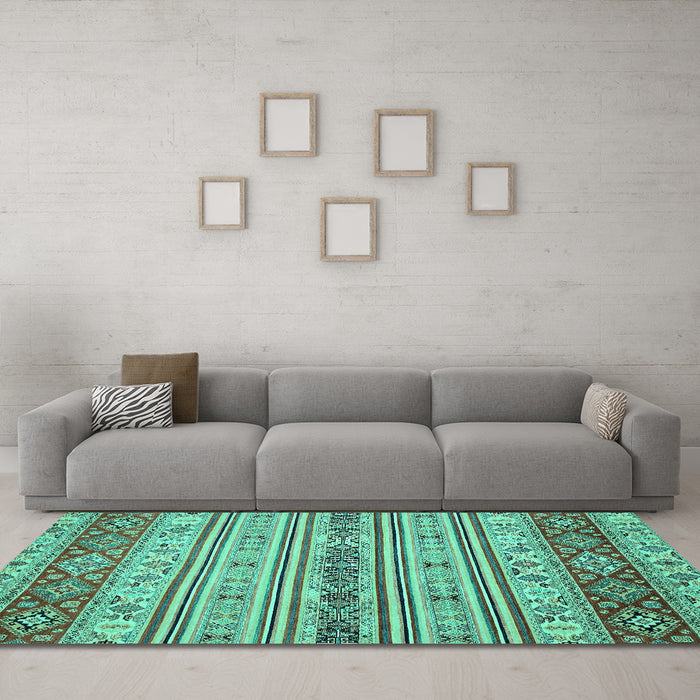 Machine Washable Abstract Turquoise Modern Area Rugs in a Living Room,, wshabs2665turq