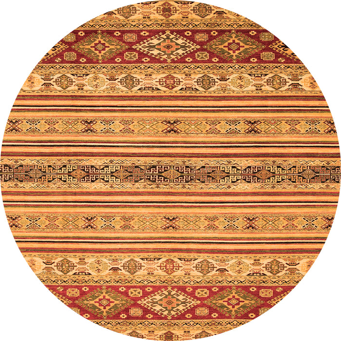 Round Machine Washable Abstract Orange Modern Area Rugs, wshabs2665org
