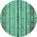 Round Machine Washable Abstract Turquoise Modern Area Rugs, wshabs2665turq