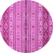 Round Machine Washable Abstract Pink Modern Rug, wshabs2665pnk