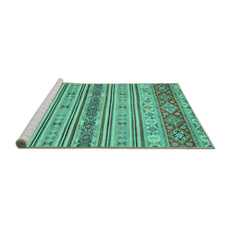 Sideview of Machine Washable Abstract Turquoise Modern Area Rugs, wshabs2665turq