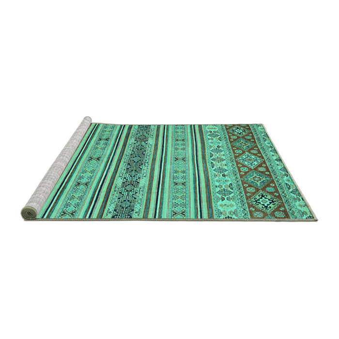 Sideview of Machine Washable Abstract Turquoise Modern Area Rugs, wshabs2665turq