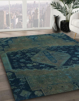 Abstract Deep Teal Green Modern Rug in Family Room, abs2666