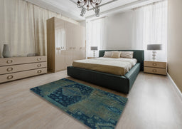 Abstract Deep Teal Green Modern Rug in a Bedroom, abs2666