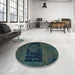 Round Machine Washable Abstract Deep Teal Green Rug in a Office, wshabs2666