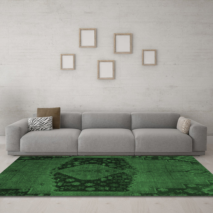 Machine Washable Abstract Emerald Green Modern Area Rugs in a Living Room,, wshabs2666emgrn