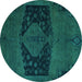 Round Machine Washable Abstract Turquoise Modern Area Rugs, wshabs2666turq