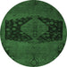 Round Abstract Emerald Green Modern Rug, abs2666emgrn