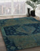 Abstract Deep Teal Green Modern Rug in Family Room, abs2666