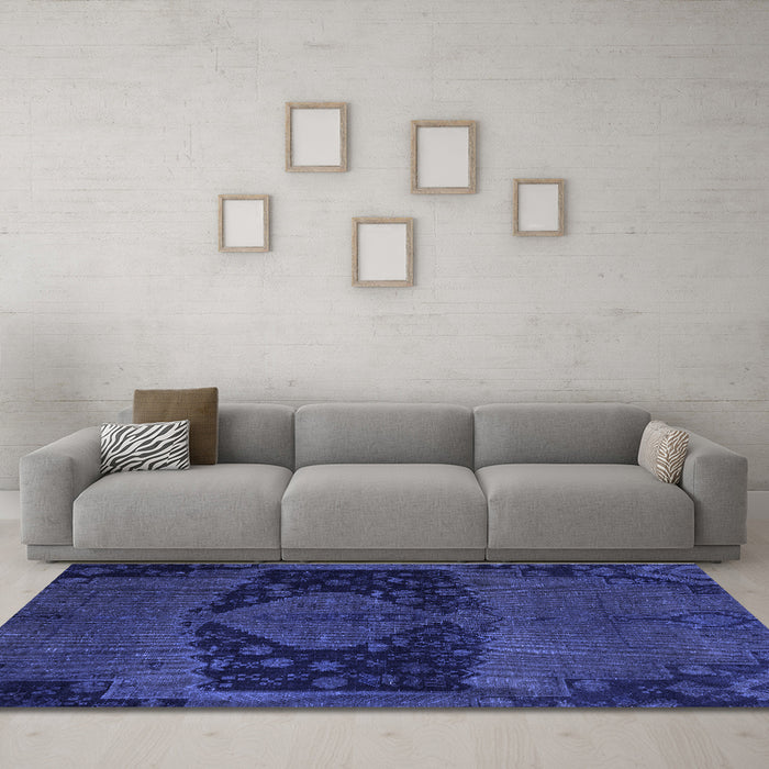 Machine Washable Abstract Blue Modern Rug in a Living Room, wshabs2666blu
