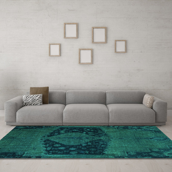 Machine Washable Abstract Turquoise Modern Area Rugs in a Living Room,, wshabs2666turq