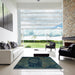 Square Abstract Deep Teal Green Modern Rug in a Living Room, abs2666