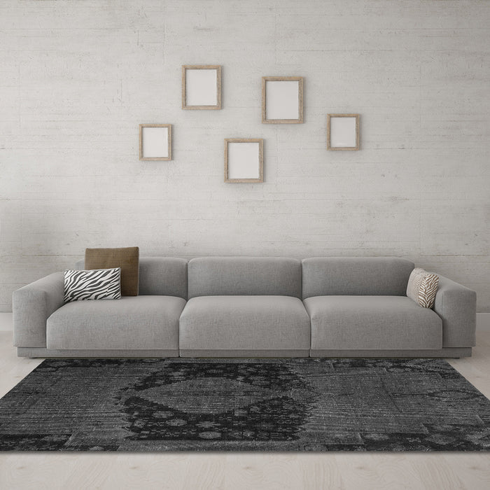 Machine Washable Abstract Gray Modern Rug in a Living Room,, wshabs2666gry
