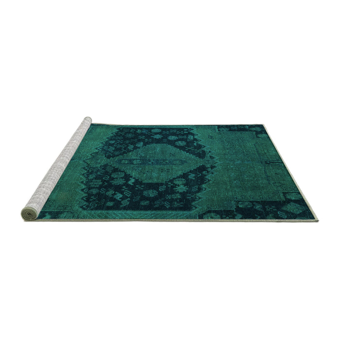 Sideview of Machine Washable Abstract Turquoise Modern Area Rugs, wshabs2666turq