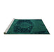 Sideview of Machine Washable Abstract Turquoise Modern Area Rugs, wshabs2666turq