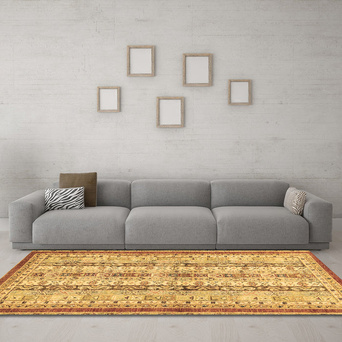 Machine Washable Abstract Brown Modern Rug in a Living Room,, wshabs2667brn