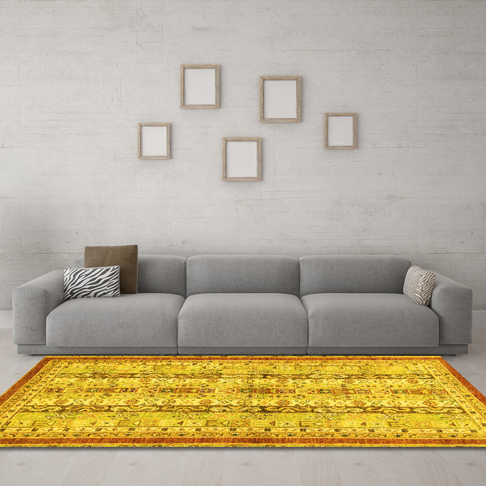 Machine Washable Abstract Yellow Modern Rug in a Living Room, wshabs2667yw