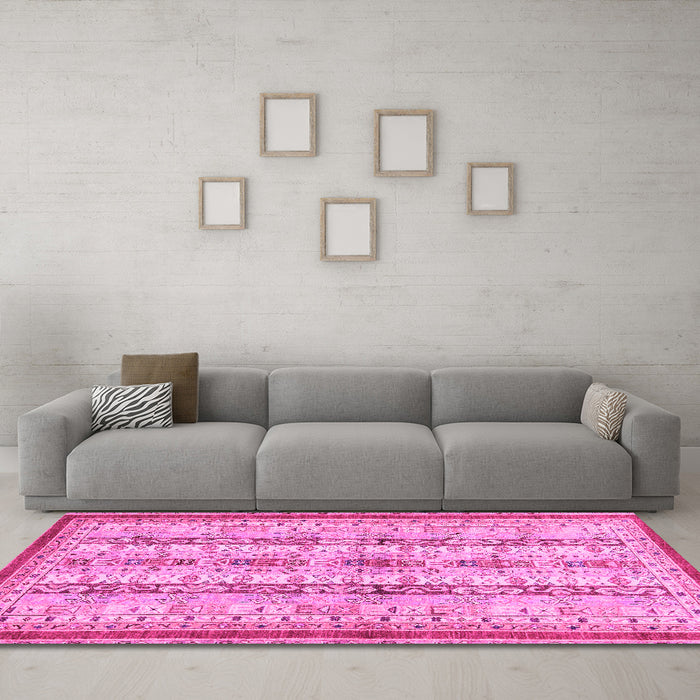 Machine Washable Abstract Pink Modern Rug in a Living Room, wshabs2667pnk