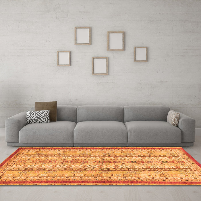 Machine Washable Abstract Orange Modern Area Rugs in a Living Room, wshabs2667org