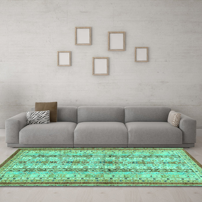 Machine Washable Abstract Turquoise Modern Area Rugs in a Living Room,, wshabs2667turq