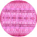 Round Machine Washable Abstract Pink Modern Rug, wshabs2667pnk