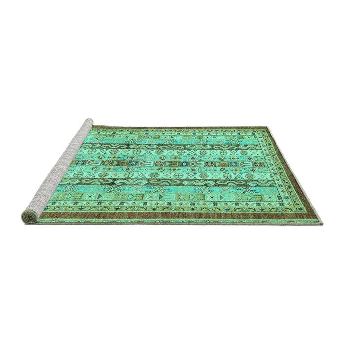 Sideview of Machine Washable Abstract Turquoise Modern Area Rugs, wshabs2667turq