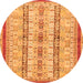 Round Machine Washable Abstract Orange Modern Area Rugs, wshabs2667org