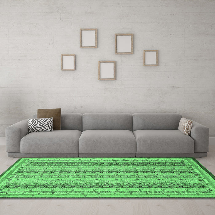 Machine Washable Abstract Emerald Green Modern Area Rugs in a Living Room,, wshabs2668emgrn