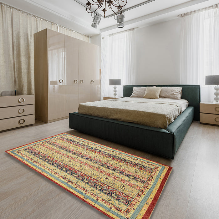 Abstract Yellow Modern Rug in a Bedroom, abs2668