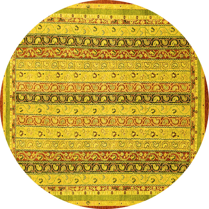 Round Abstract Yellow Modern Rug, abs2668yw