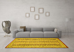 Machine Washable Abstract Yellow Modern Rug in a Living Room, wshabs2668yw