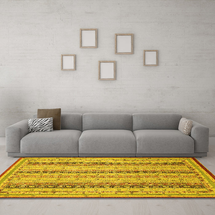 Machine Washable Abstract Yellow Modern Rug in a Living Room, wshabs2668yw