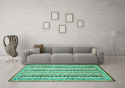 Machine Washable Abstract Turquoise Modern Area Rugs in a Living Room,, wshabs2668turq