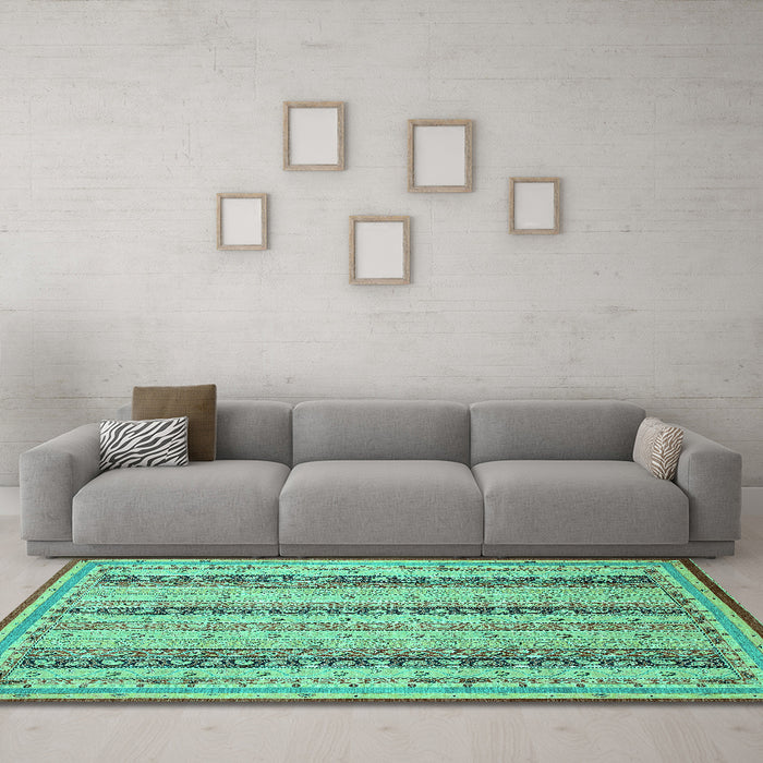 Machine Washable Abstract Turquoise Modern Area Rugs in a Living Room,, wshabs2668turq