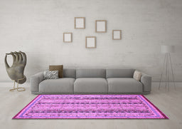 Machine Washable Abstract Purple Modern Area Rugs in a Living Room, wshabs2668pur