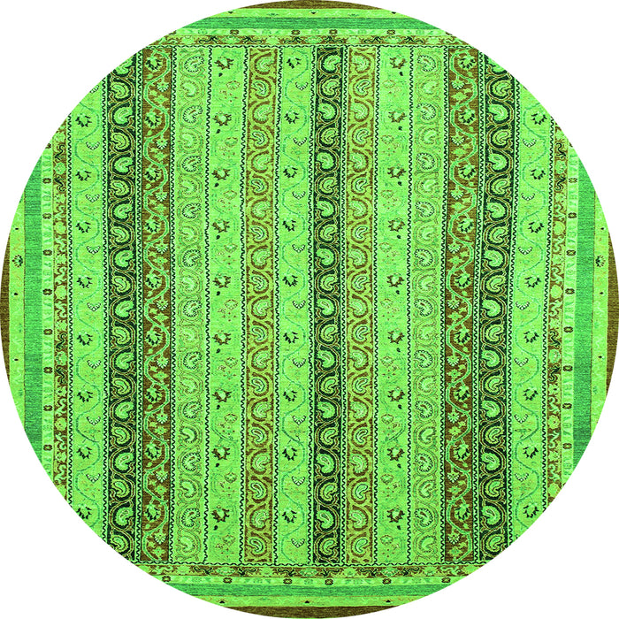 Round Machine Washable Abstract Green Modern Area Rugs, wshabs2668grn
