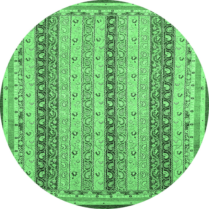Round Machine Washable Abstract Emerald Green Modern Area Rugs, wshabs2668emgrn