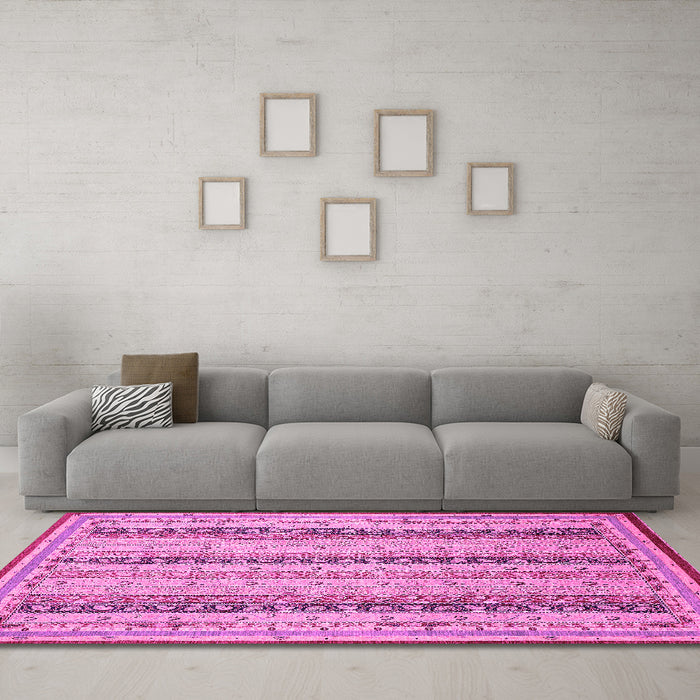 Machine Washable Abstract Pink Modern Rug in a Living Room, wshabs2668pnk