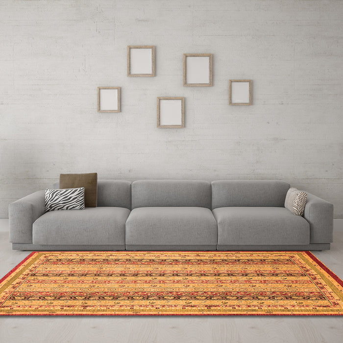 Machine Washable Abstract Orange Modern Area Rugs in a Living Room, wshabs2668org