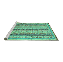 Sideview of Machine Washable Abstract Turquoise Modern Area Rugs, wshabs2668turq