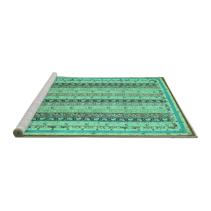 Sideview of Machine Washable Abstract Turquoise Modern Area Rugs, wshabs2668turq