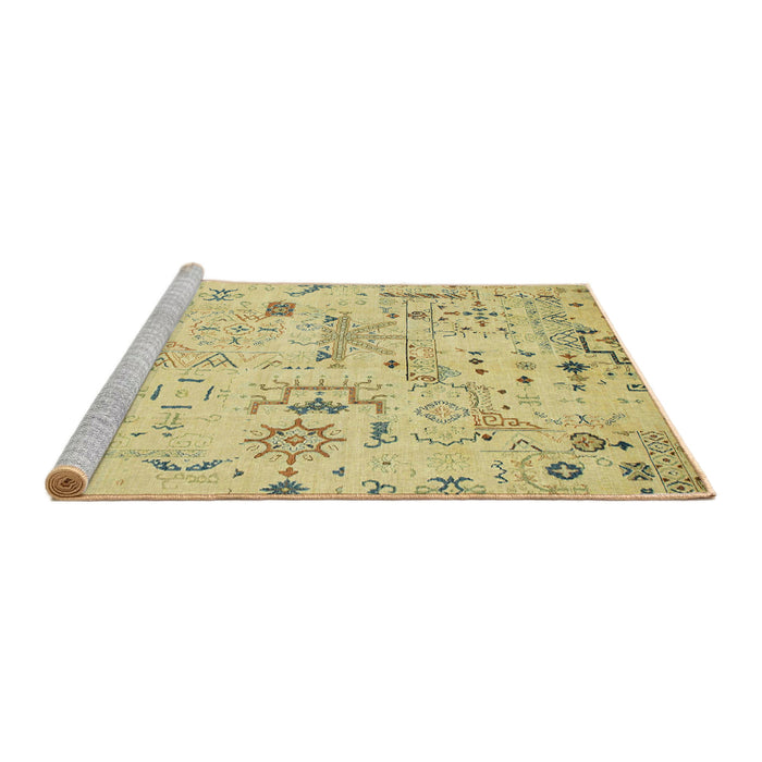 Sideview of Machine Washable Abstract Brass Green Rug, wshabs2669