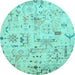 Round Machine Washable Abstract Light Blue Modern Rug, wshabs2669lblu