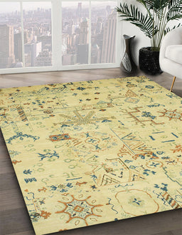 Abstract Copper Green Modern Rug in Family Room, abs2669