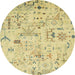 Round Machine Washable Abstract Brass Green Rug, wshabs2669